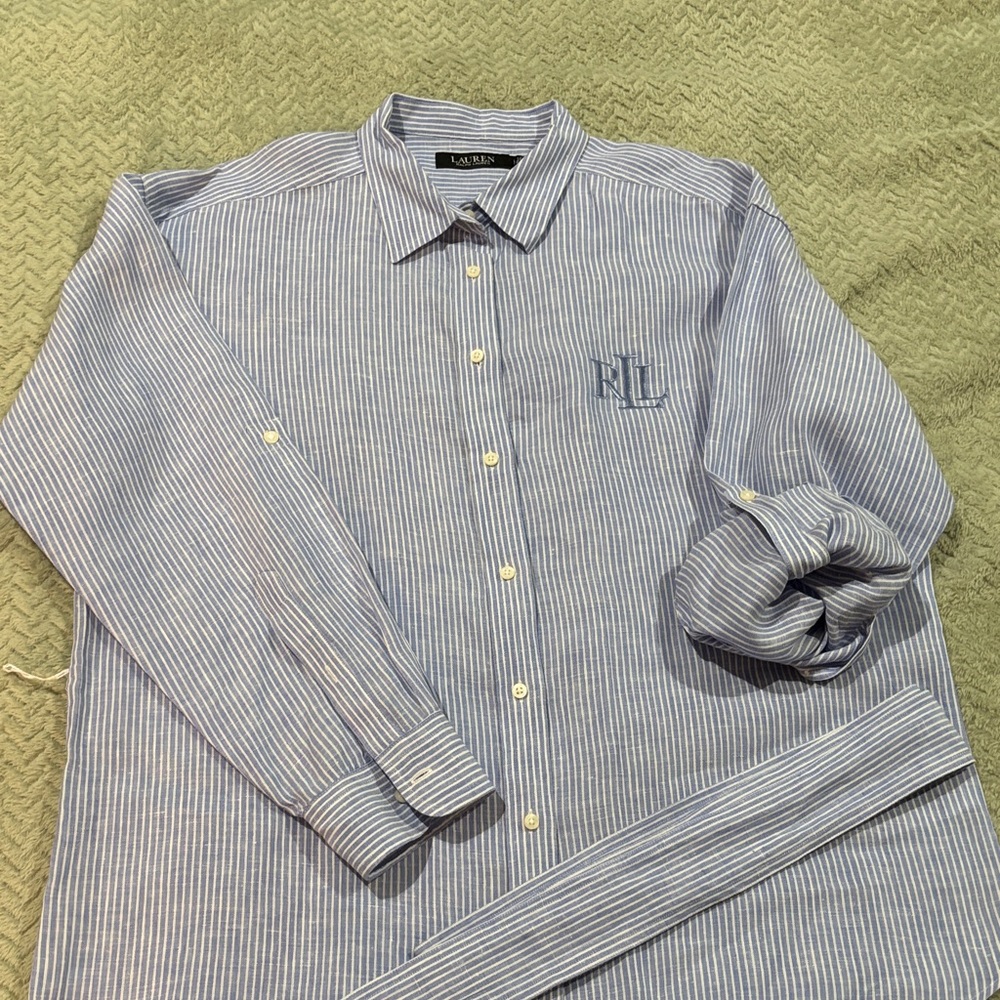Lauren Ralph Lauren Blue Pinstripe Blouse